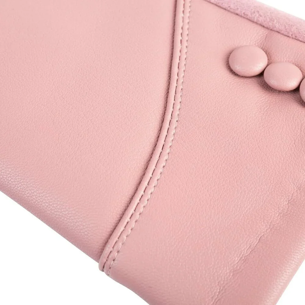 Women's Pink Winter Leather Suede Gloves Wool Lined Windproof Touchscreen